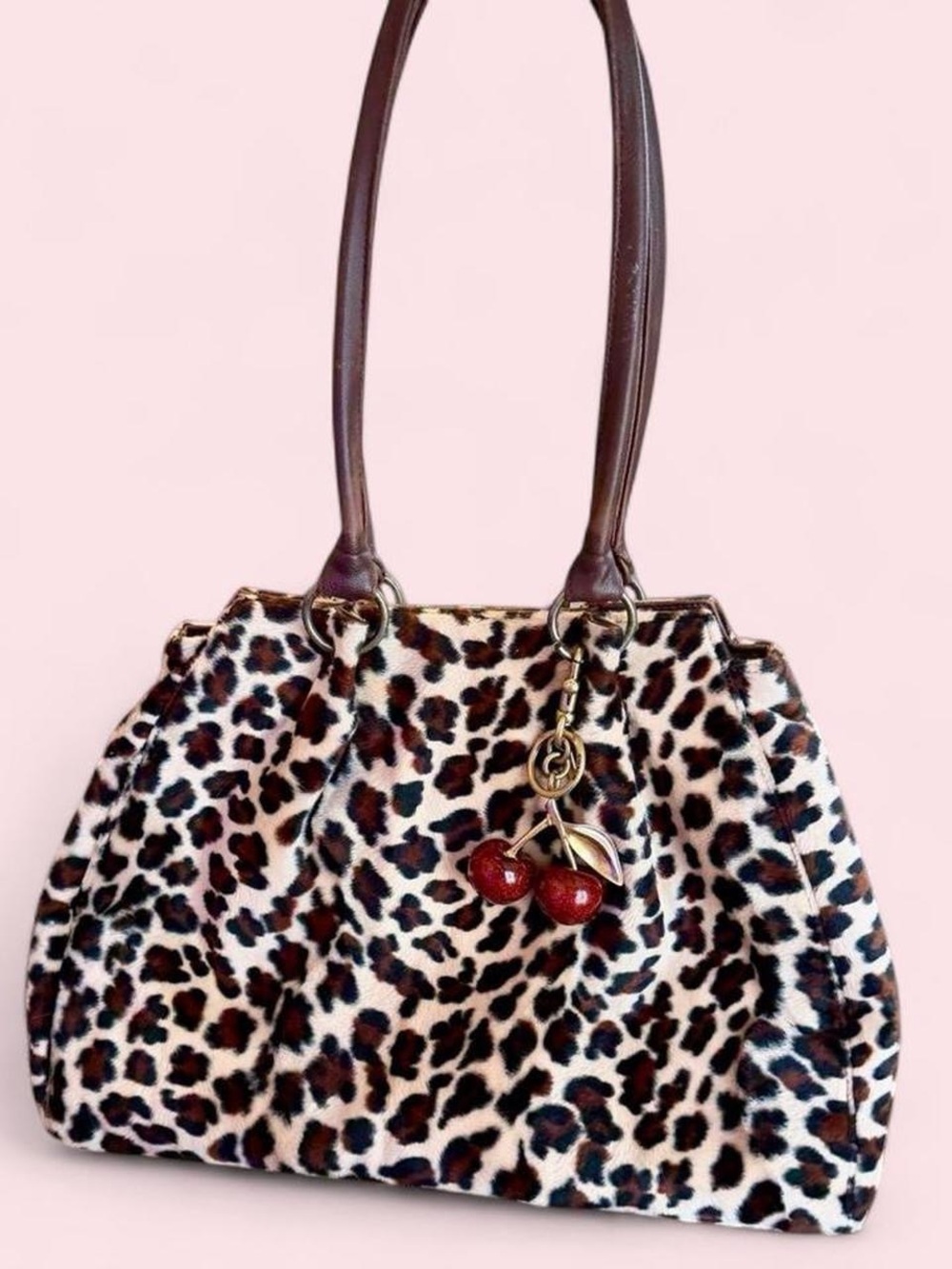 Y2K Leopard Print Faux Fur Tote Bag- Brown/Black